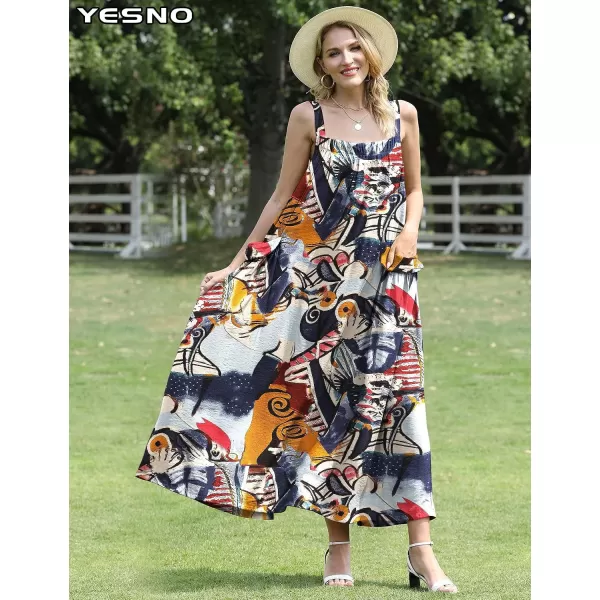 YESNO Maxi Dress for Women with Pockets Boho Summer Dress with Wide Adjustable Buttoned Strap E96E96 as Picture149