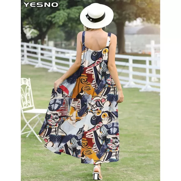 YESNO Maxi Dress for Women with Pockets Boho Summer Dress with Wide Adjustable Buttoned Strap E96E96 as Picture149