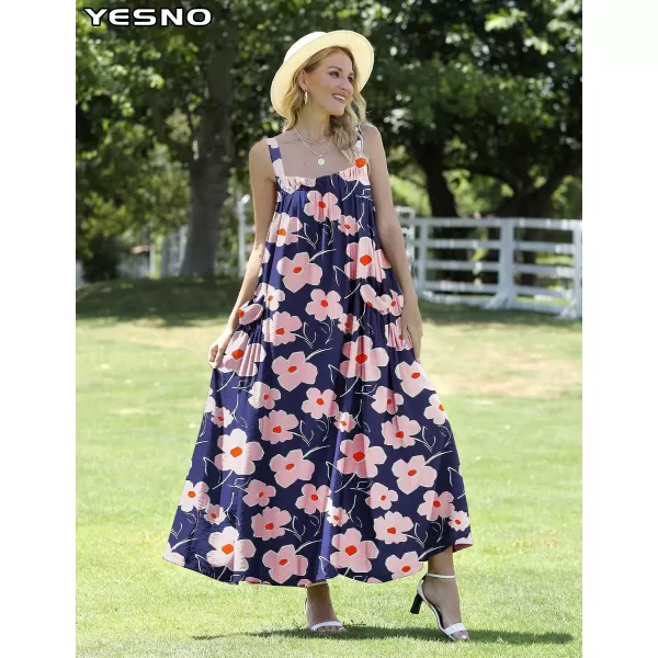 YESNO Maxi Dress for Women with Pockets Boho Summer Dress with Wide Adjustable Buttoned Strap E96E96 as Picture154