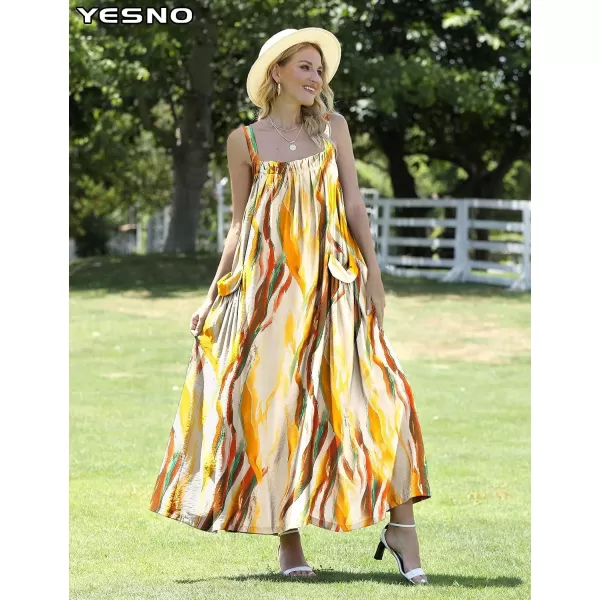 YESNO Maxi Dress for Women with Pockets Boho Summer Dress with Wide Adjustable Buttoned Strap E96E96 as Picture157