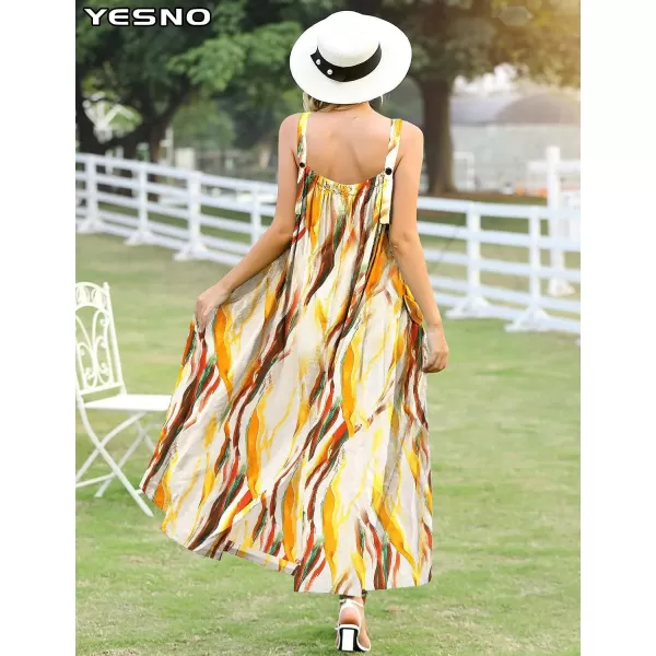 YESNO Maxi Dress for Women with Pockets Boho Summer Dress with Wide Adjustable Buttoned Strap E96E96 as Picture157