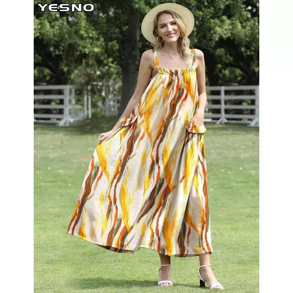 YESNO Maxi Dress for Women with Pockets Boho Summer Dress with Wide Adjustable Buttoned Strap E96E96 as Picture157