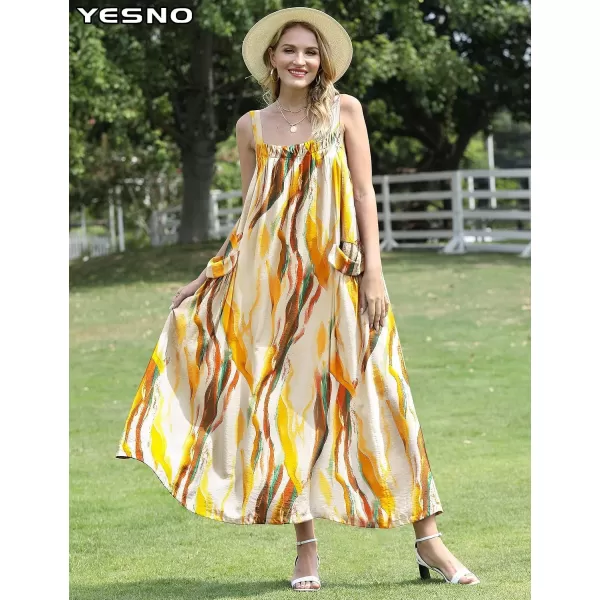 YESNO Maxi Dress for Women with Pockets Boho Summer Dress with Wide Adjustable Buttoned Strap E96E96 as Picture157