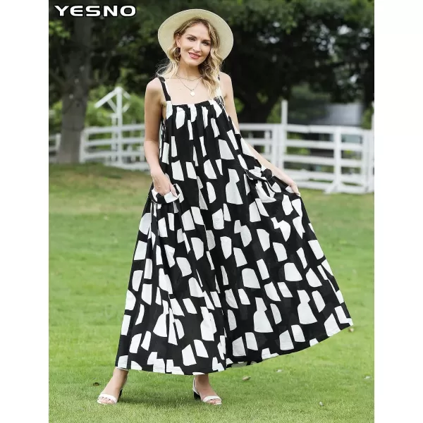 YESNO Maxi Dress for Women with Pockets Boho Summer Dress with Wide Adjustable Buttoned Strap E96E96 as Picture162