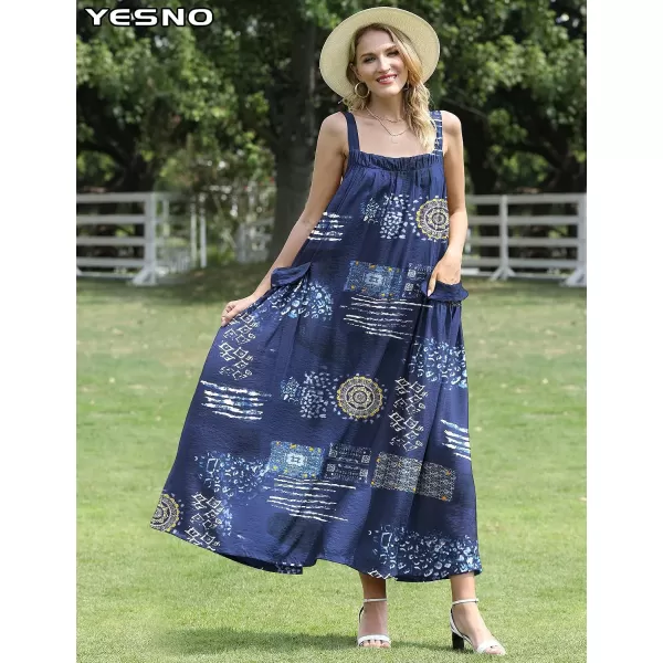 YESNO Maxi Dress for Women with Pockets Boho Summer Dress with Wide Adjustable Buttoned Strap E96E96 as Picture176