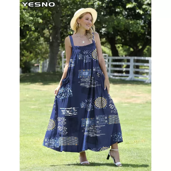 YESNO Maxi Dress for Women with Pockets Boho Summer Dress with Wide Adjustable Buttoned Strap E96E96 as Picture176