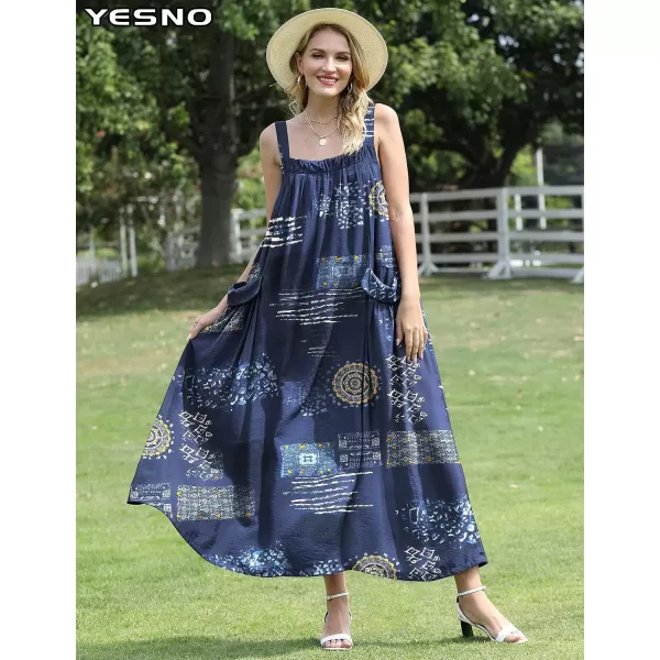 YESNO Maxi Dress for Women with Pockets Boho Summer Dress with Wide Adjustable Buttoned Strap E96E96 as Picture176