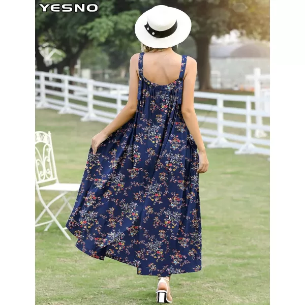 YESNO Maxi Dress for Women with Pockets Boho Summer Dress with Wide Adjustable Buttoned Strap E96E96 as Picture30