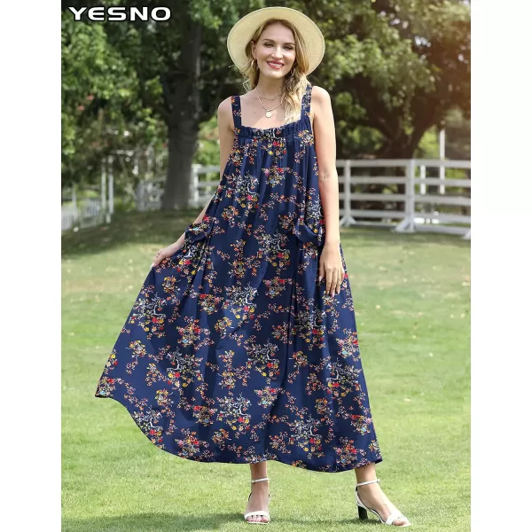 YESNO Maxi Dress for Women with Pockets Boho Summer Dress with Wide Adjustable Buttoned Strap E96E96 as Picture30