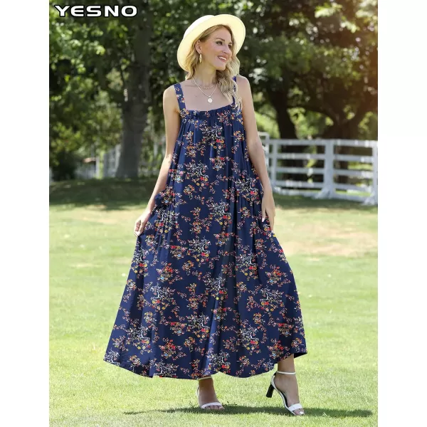 YESNO Maxi Dress for Women with Pockets Boho Summer Dress with Wide Adjustable Buttoned Strap E96E96 as Picture30