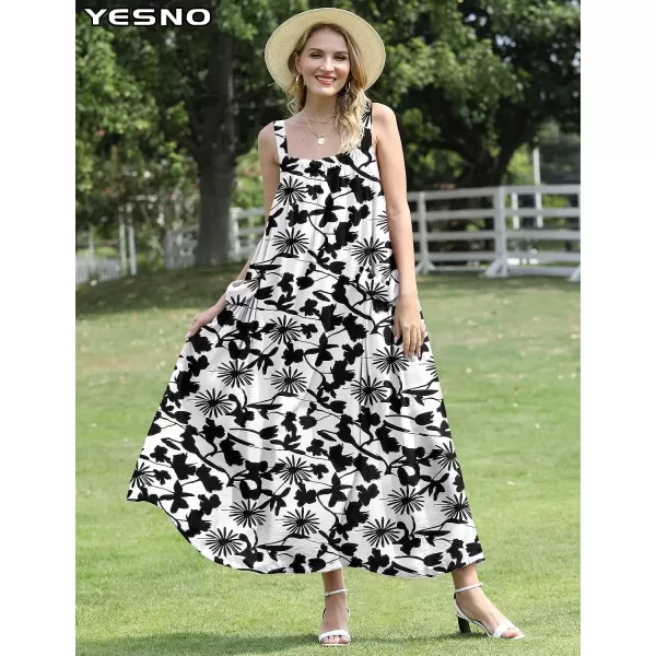 YESNO Maxi Dress for Women with Pockets Boho Summer Dress with Wide Adjustable Buttoned Strap E96E96 as Picture315