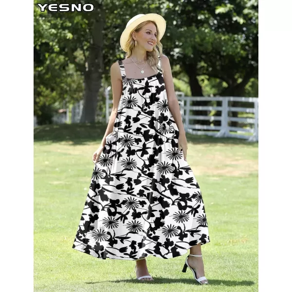 YESNO Maxi Dress for Women with Pockets Boho Summer Dress with Wide Adjustable Buttoned Strap E96E96 as Picture315