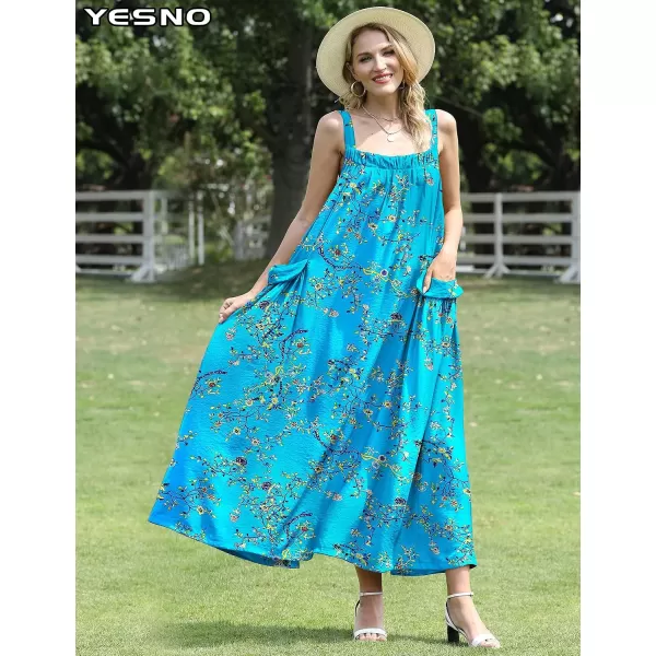 YESNO Maxi Dress for Women with Pockets Boho Summer Dress with Wide Adjustable Buttoned Strap E96E96 as Picture44