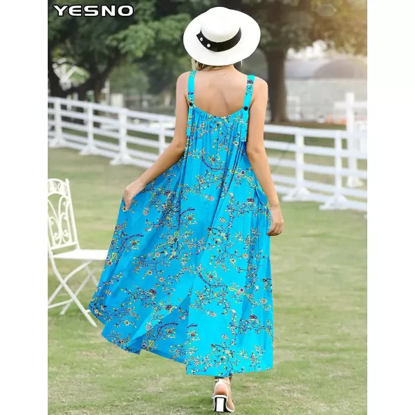 YESNO Maxi Dress for Women with Pockets Boho Summer Dress with Wide Adjustable Buttoned Strap E96E96 as Picture44