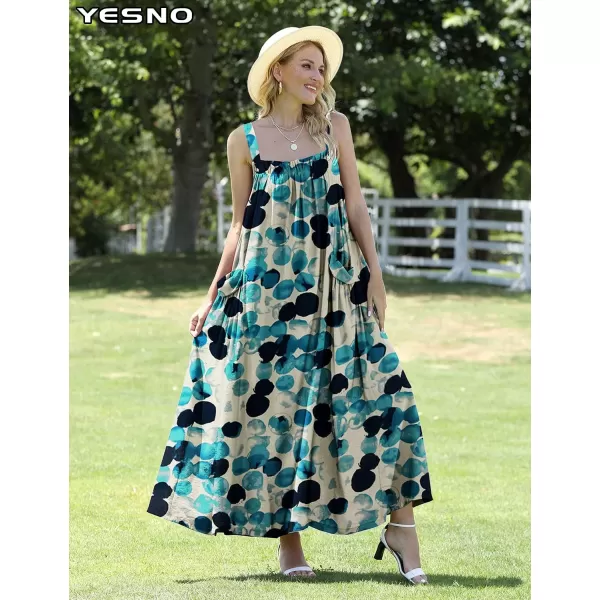 YESNO Maxi Dress for Women with Pockets Boho Summer Dress with Wide Adjustable Buttoned Strap E96E96 as Picture74