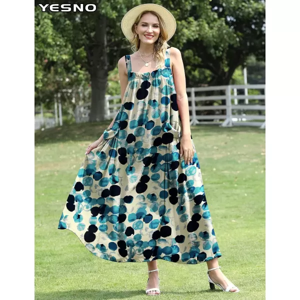 YESNO Maxi Dress for Women with Pockets Boho Summer Dress with Wide Adjustable Buttoned Strap E96E96 as Picture74