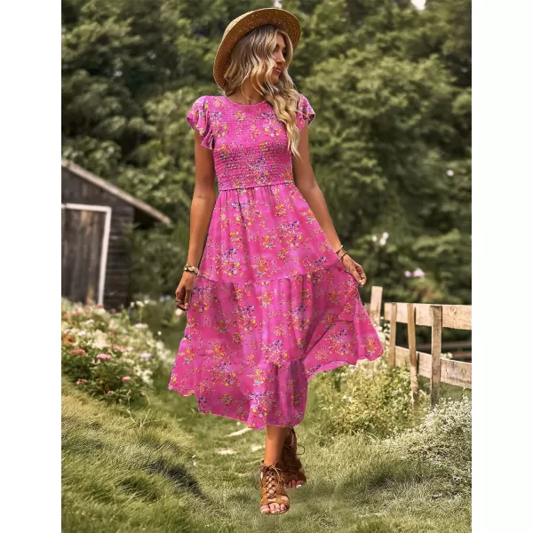 YESNO Women Summer Dresses Ruffle Cap Sleeve Casual Dress Boho Smocked Bodice Maxi Dress with Pockets E05Floral 26