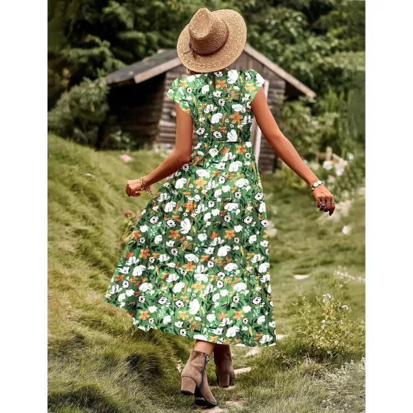 YESNO Women Summer Dresses Ruffle Cap Sleeve Casual Dress Boho Smocked Bodice Maxi Dress with Pockets E05Floral 412