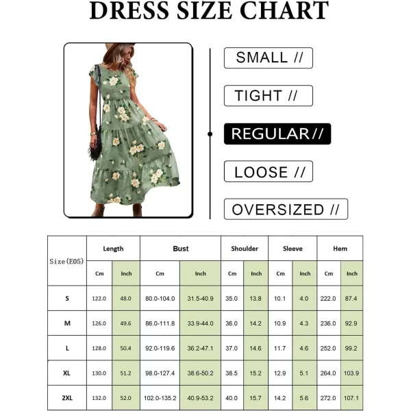 YESNO Women Summer Dresses Ruffle Cap Sleeve Casual Dress Boho Smocked Bodice Maxi Dress with Pockets E05Floral 19