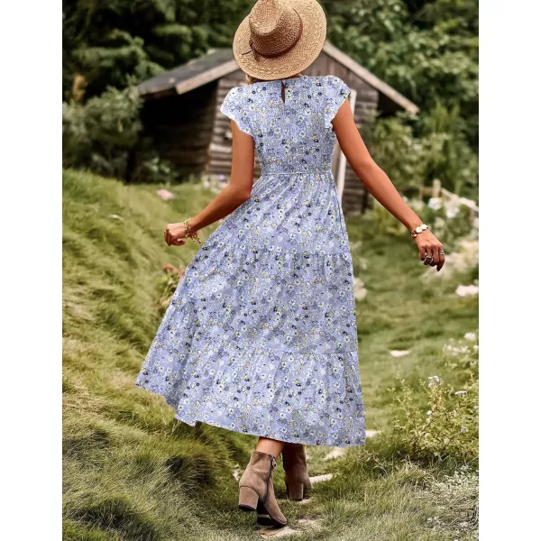 YESNO Women Summer Dresses Ruffle Cap Sleeve Casual Dress Boho Smocked Bodice Maxi Dress with Pockets E05Floral 347