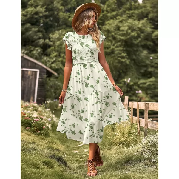 YESNO Women Summer Dresses Ruffle Cap Sleeve Casual Dress Boho Smocked Bodice Maxi Dress with Pockets E05Floral 355