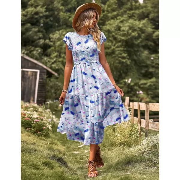 YESNO Women Summer Dresses Ruffle Cap Sleeve Casual Dress Boho Smocked Bodice Maxi Dress with Pockets E05Floral 357