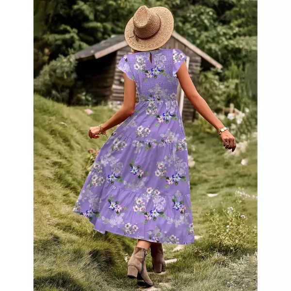 YESNO Women Summer Dresses Ruffle Cap Sleeve Casual Dress Boho Smocked Bodice Maxi Dress with Pockets E05Floral 374