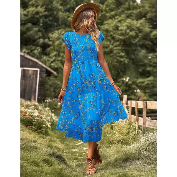 YESNO Women Summer Dresses Ruffle Cap Sleeve Casual Dress Boho Smocked Bodice Maxi Dress with Pockets E05Floral 44