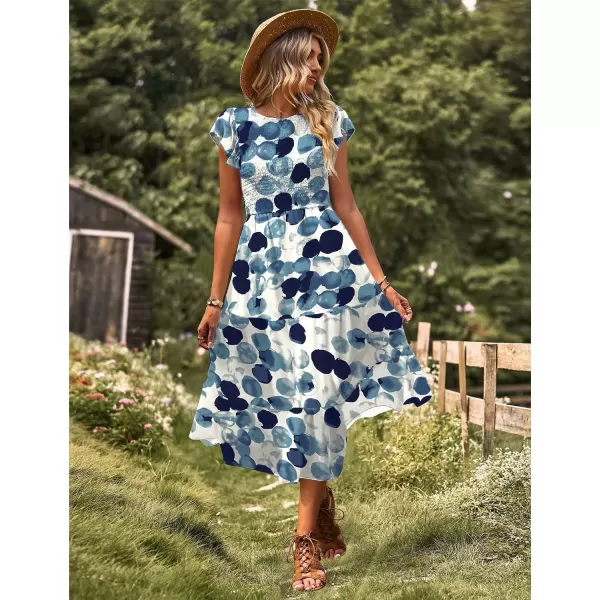 YESNO Women Summer Dresses Ruffle Cap Sleeve Casual Dress Boho Smocked Bodice Maxi Dress with Pockets E05Floral 74