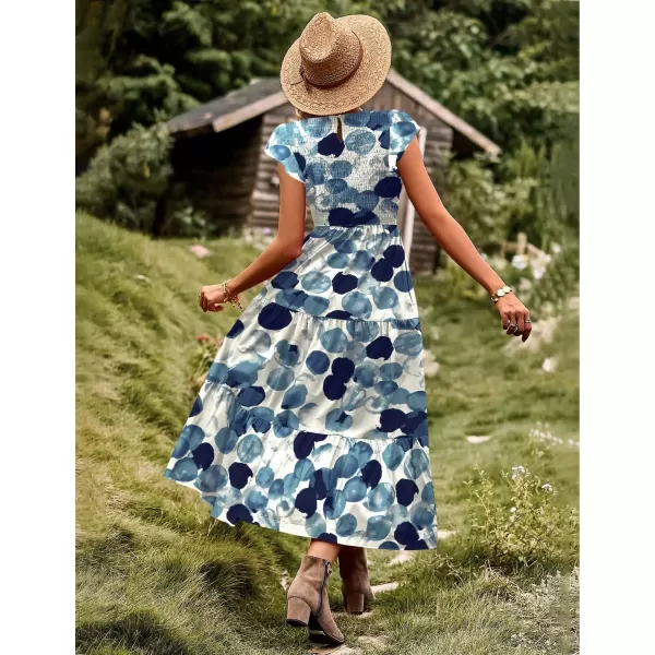 YESNO Women Summer Dresses Ruffle Cap Sleeve Casual Dress Boho Smocked Bodice Maxi Dress with Pockets E05Floral 74