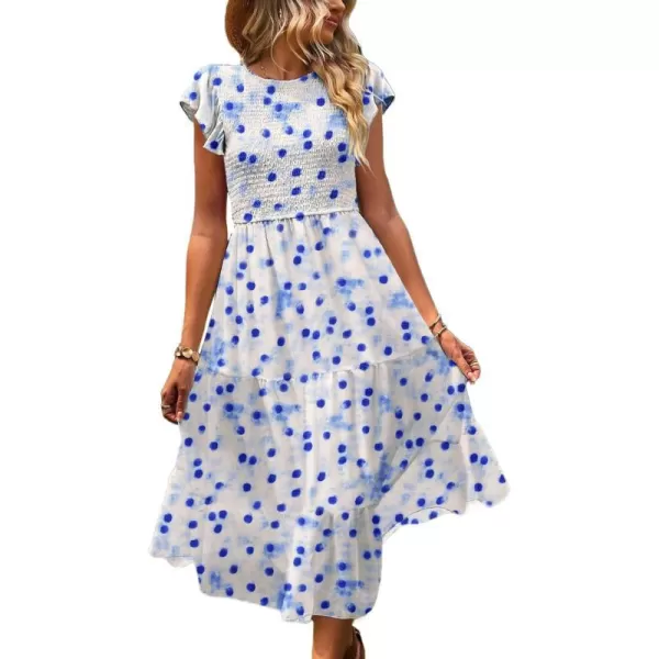 YESNO Women Summer Dresses Ruffle Cap Sleeve Casual Dress Boho Smocked Bodice Maxi Dress with Pockets E05Floral 371