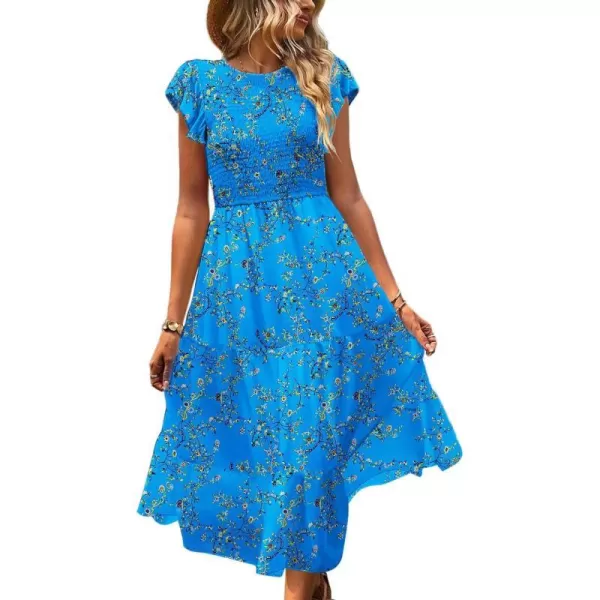 YESNO Women Summer Dresses Ruffle Cap Sleeve Casual Dress Boho Smocked Bodice Maxi Dress with Pockets E05Floral 44