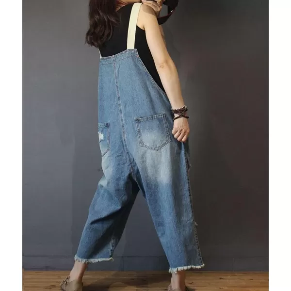 YESNO P60 Women Jeans Cropped Pants Overalls Jumpsuits Hand Painted Poled Distressed Casual Loose FitP49 Blue Jumpsuits