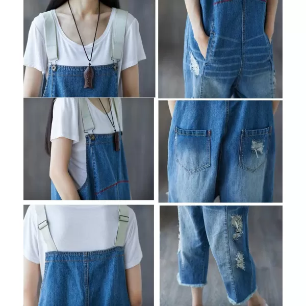 YESNO P60 Women Jeans Cropped Pants Overalls Jumpsuits Hand Painted Poled Distressed Casual Loose FitP49 Blue Jumpsuits