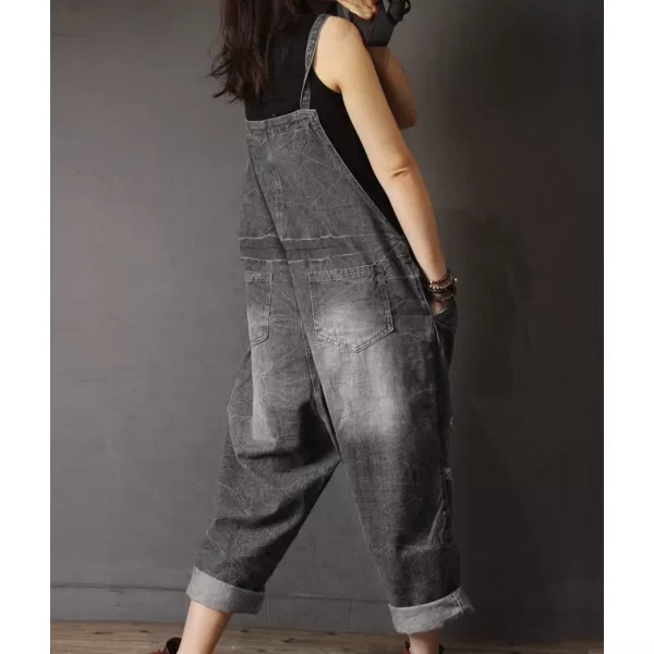 YESNO P60 Women Jeans Cropped Pants Overalls Jumpsuits Hand Painted Poled Distressed Casual Loose FitP60 Black Jumpsuits