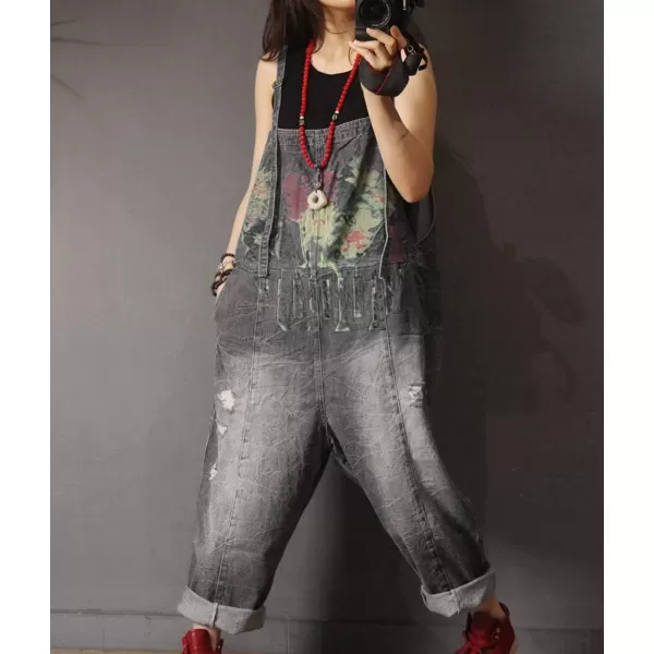 YESNO P60 Women Jeans Cropped Pants Overalls Jumpsuits Hand Painted Poled Distressed Casual Loose FitP60 Black Jumpsuits