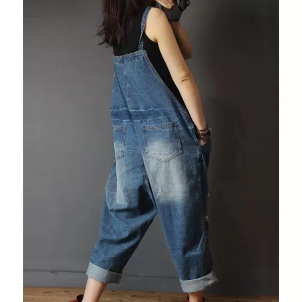 YESNO P60 Women Jeans Cropped Pants Overalls Jumpsuits Hand Painted Poled Distressed Casual Loose FitP60 Denim Blue Jumpsuits