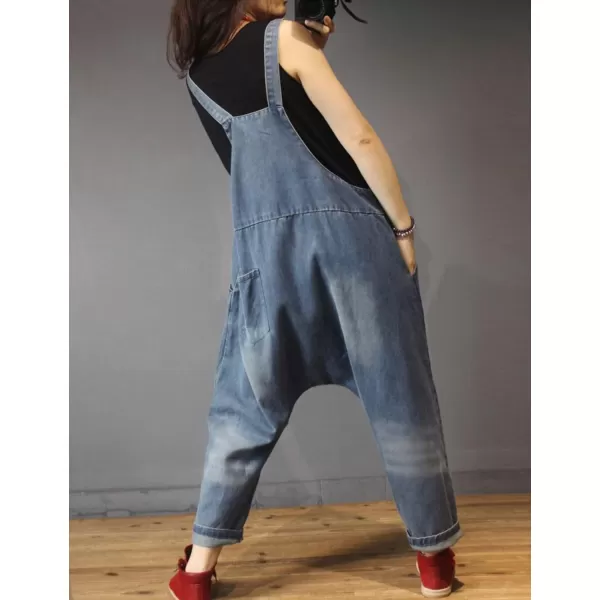 YESNO P60 Women Jeans Cropped Pants Overalls Jumpsuits Hand Painted Poled Distressed Casual Loose FitPf2 Dark Blue