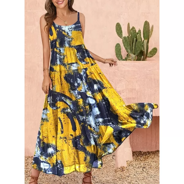 YESNO Summer Dresses for Women Casual Loose Bohemian Floral Dress with Pockets Spaghetti Strap Maxi Dress E75As Picture141