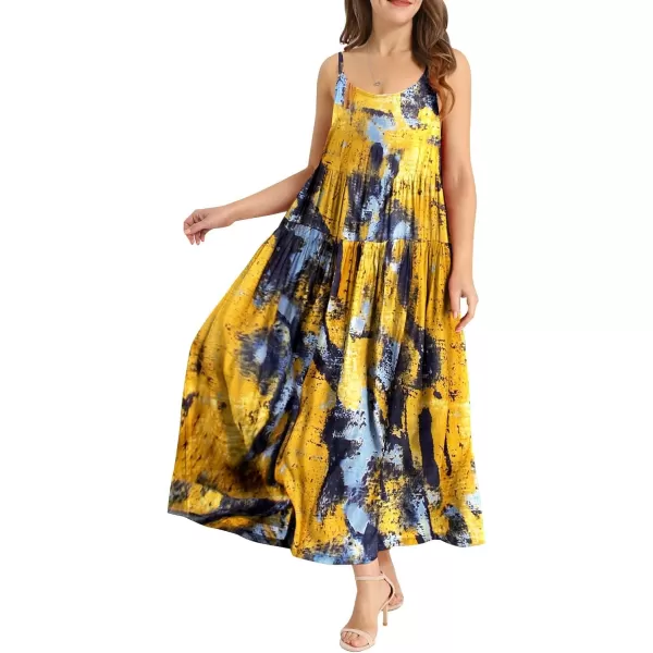 YESNO Summer Dresses for Women Casual Loose Bohemian Floral Dress with Pockets Spaghetti Strap Maxi Dress E75As Picture141