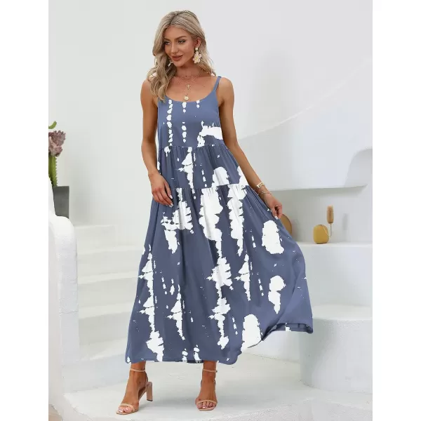 YESNO Summer Dresses for Women Casual Loose Bohemian Floral Dress with Pockets Spaghetti Strap Maxi Dress E75As Picture147