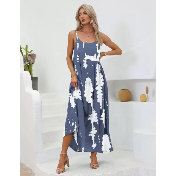 YESNO Summer Dresses for Women Casual Loose Bohemian Floral Dress with Pockets Spaghetti Strap Maxi Dress E75As Picture147