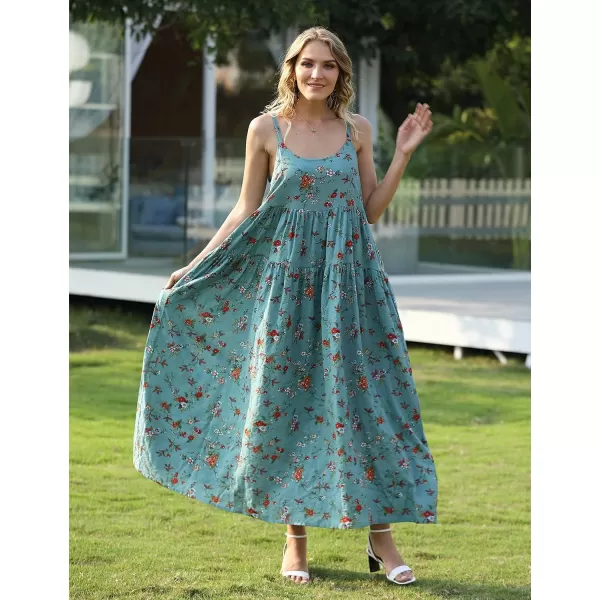 YESNO Summer Dresses for Women Casual Loose Bohemian Floral Dress with Pockets Spaghetti Strap Maxi Dress E75As Picture14gray