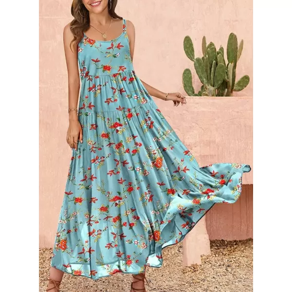 YESNO Summer Dresses for Women Casual Loose Bohemian Floral Dress with Pockets Spaghetti Strap Maxi Dress E75As Picture14gray