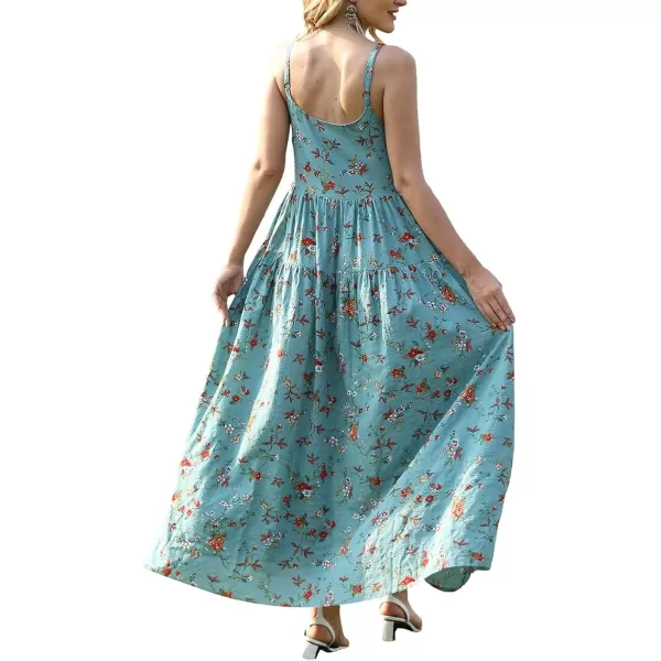 YESNO Summer Dresses for Women Casual Loose Bohemian Floral Dress with Pockets Spaghetti Strap Maxi Dress E75As Picture14gray