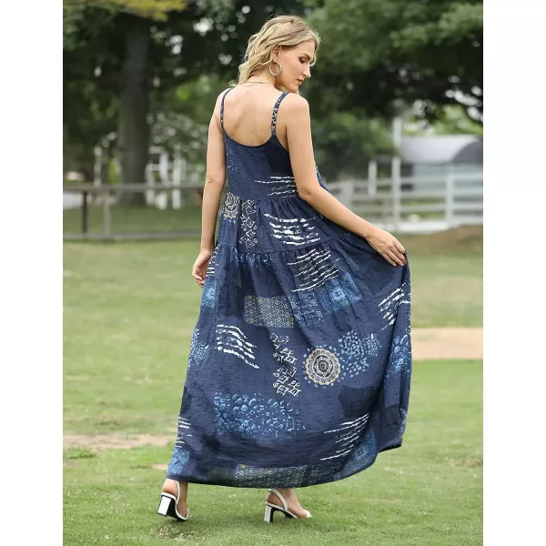 YESNO Summer Dresses for Women Casual Loose Bohemian Floral Dress with Pockets Spaghetti Strap Maxi Dress E75As Picture176 With Pockets