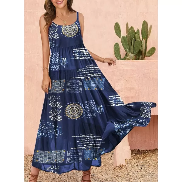 YESNO Summer Dresses for Women Casual Loose Bohemian Floral Dress with Pockets Spaghetti Strap Maxi Dress E75As Picture176 With Pockets