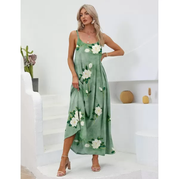 YESNO Summer Dresses for Women Casual Loose Bohemian Floral Dress with Pockets Spaghetti Strap Maxi Dress E75As Picture19 R