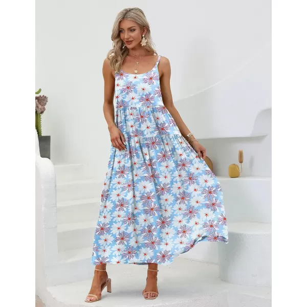 YESNO Summer Dresses for Women Casual Loose Bohemian Floral Dress with Pockets Spaghetti Strap Maxi Dress E75As Picture303