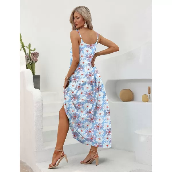 YESNO Summer Dresses for Women Casual Loose Bohemian Floral Dress with Pockets Spaghetti Strap Maxi Dress E75As Picture303